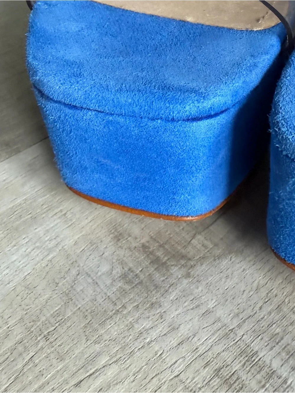 SCHUTZ Electric Blue Suede Platform Heels with Clear PVC Strap